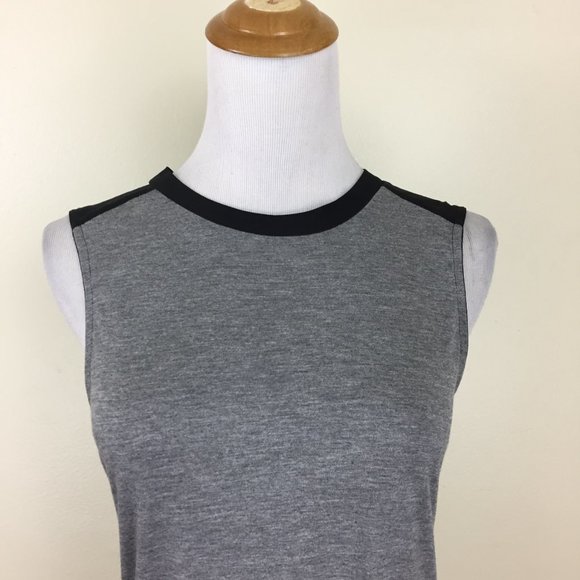VINCE Gray Jersey Black Silk Trim Colorblock Slit Hem Sleeveless High Neck Top - Picture 6 of 15